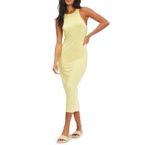 BILLABONG Tomboy Knit Midi Dress Sleeveless Sz L Large Yellow Leopard Print